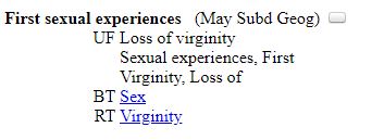 hierarchical structure of "First sexual experiences" LCSH